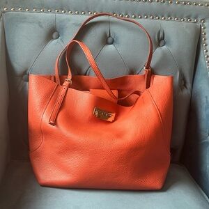 Authentic ZAC Zac Posen Eartha Relaxed Burnt Orange Leather Shopper Tote Bag